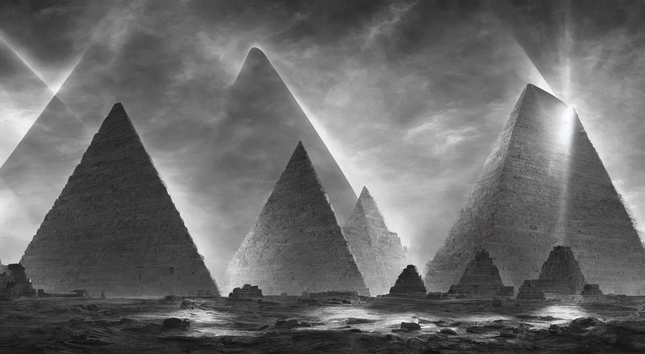 Image similar to ancient pyramid with a large illuminated gateway, fractal structure, cellular biology by glenn small, by ernst haeckel, by albert bierstadt, photorealistic, zaha hadid, god rays, volumetric lighting, detailed, intricate, delicate, raytrace, octane, light fog, neon, bladerunner