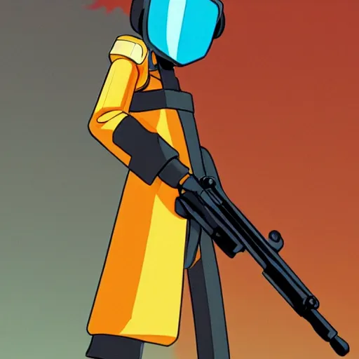 Prompt: canti from flcl anime holding a valorant style sniper rifle.