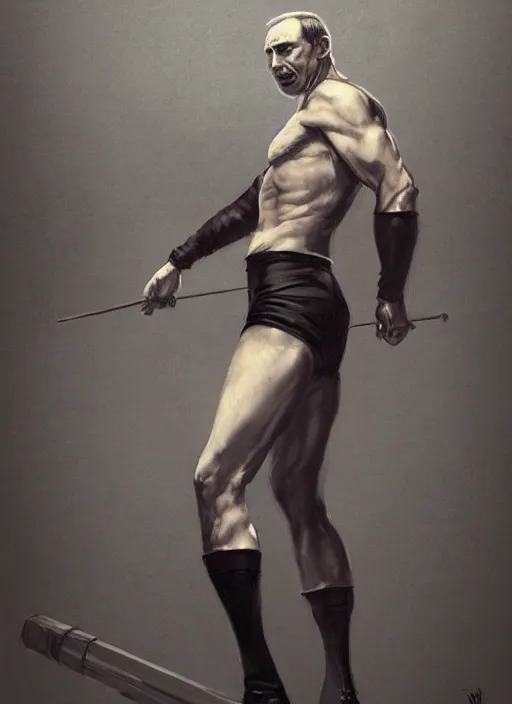 Image similar to vladimir putin, wearing in stocking, mesh shirt, in a strip club, dancing on a pole, elegant, digital painting, concept art, smooth, sharp focus, finely detailed illustration, beautifully framed, from Metal Gear, in the style of Artgerm and Greg Rutkowski and William-Adolphe Bouguerea