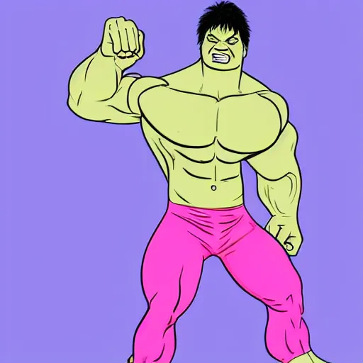 Image similar to hulk in cute pink pants, detailed illustration