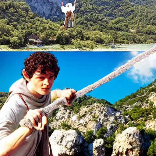 Prompt: frodo baggins destroying the ring in oludeniz, famous photograph, high quality