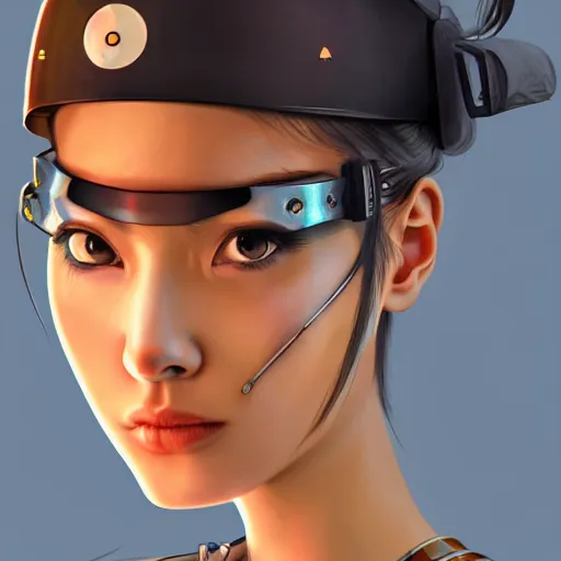 Prompt: closeup of a young cyberpunk samurai lady wearing a visor, digital painting, anime style, Artstation, by Artgerm