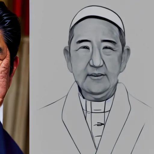 Image similar to portrait of shinzo abe is the new pope, ( sony a 7 r iv, symmetric balance, polarizing filter, photolab, lightroom, 4 k, dolby vision, photography award, vogue, perfect face )