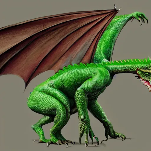 Image similar to realistic, full body portrait, painting, large green dragon, kodachrome, cgi, hd, detailed