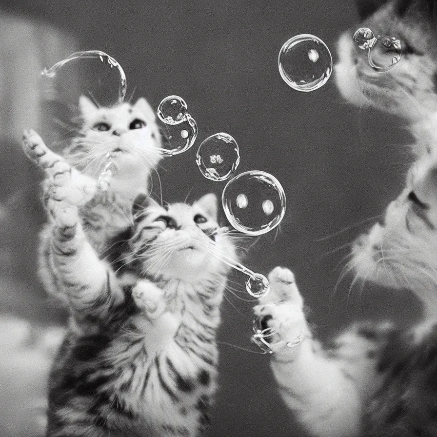 Prompt: “realistic cats blowing bubbles”