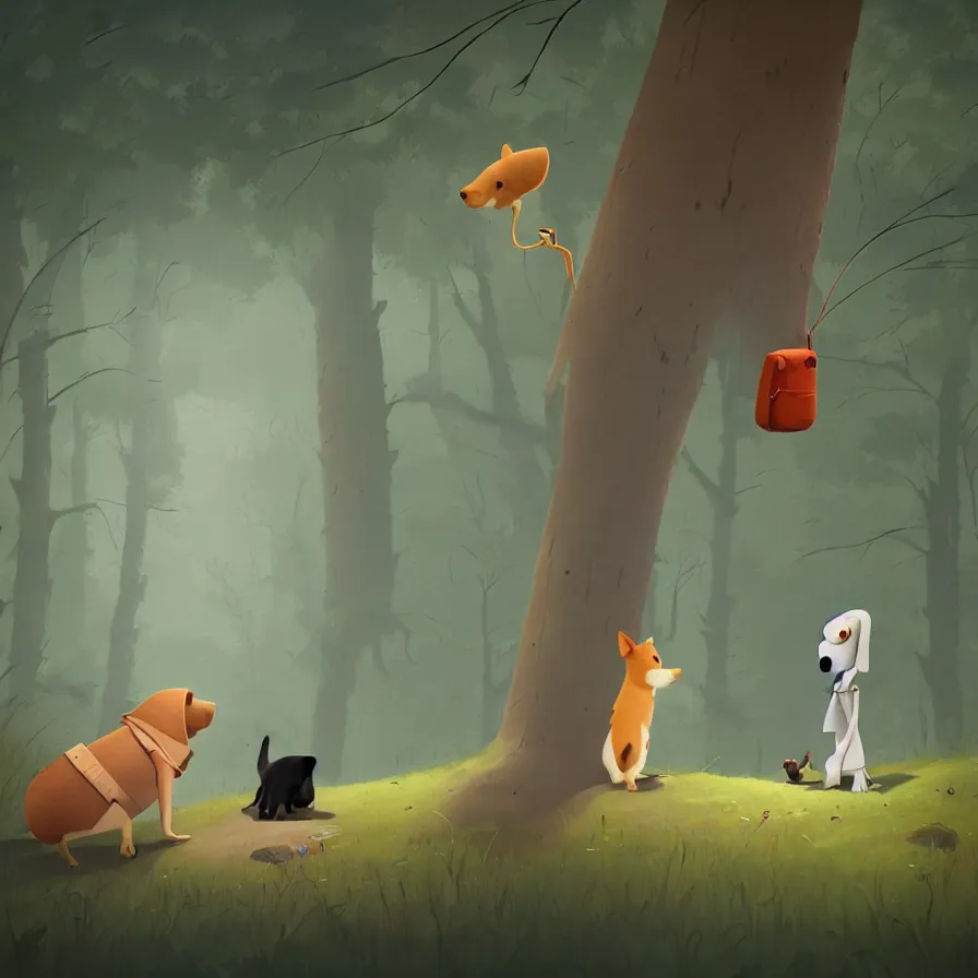 Prompt: Goro Fujita illustrating photo of a dog in the woods