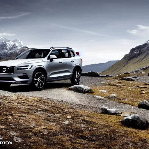 Prompt: Volvo car mountain location advertisment Photography by This is Made