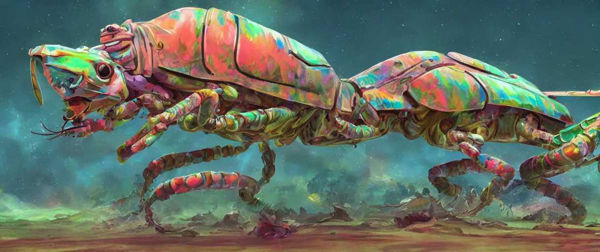 Prompt: a beautiful painting of a battle tank made of psychedelic mantis shrimp | graphic novel:.1 | unreal engine:.5
