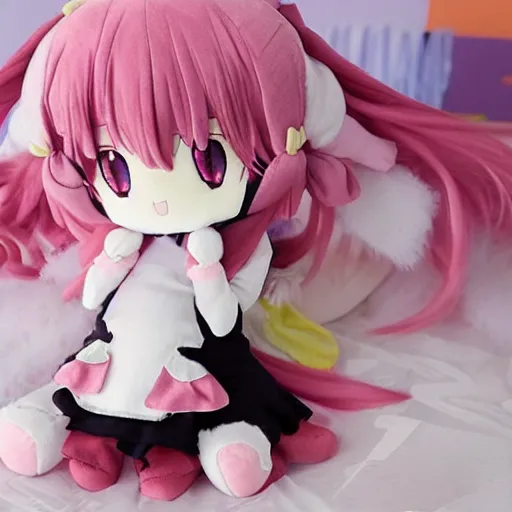 Image similar to cute fumo plush of a girl who ate a psychedelic mushroom, anime girl