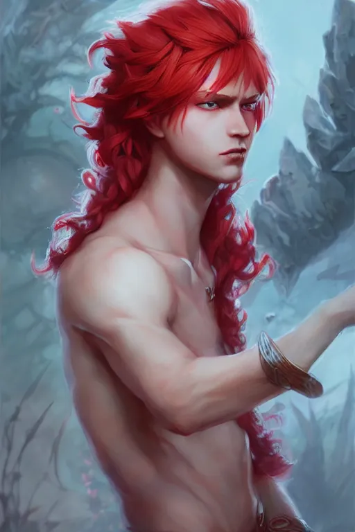 Prompt: fairy prince, red hair, highly detailed, d & d, fantasy, highly detailed, digital painting, trending on artstation, concept art, sharp focus, illustration, art by artgerm and greg rutkowski and fuji choko and viktoria gavrilenko and hoang lap