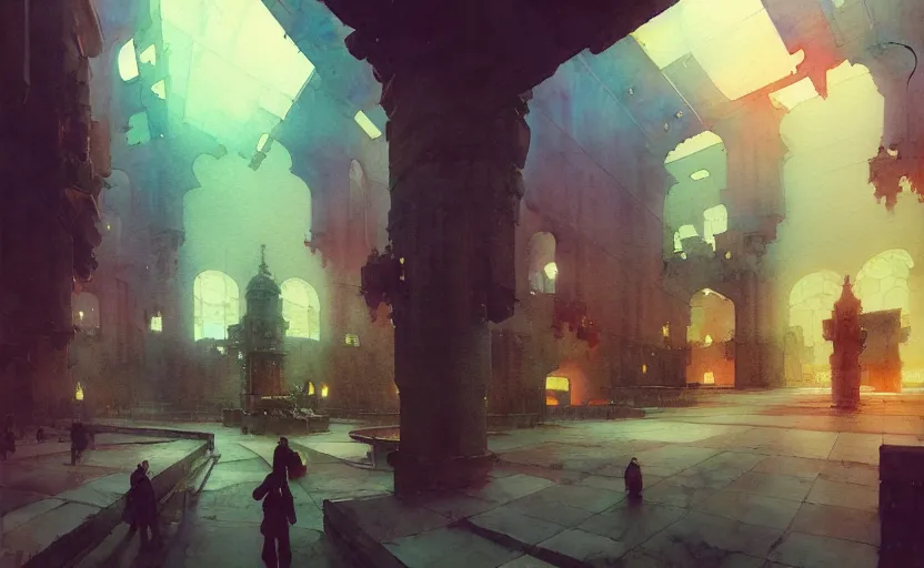 Image similar to armory. intricate, amazing composition, colorful watercolor, by ruan jia, by maxfield parrish, by marc simonetti, by hikari shimoda, by robert hubert, by zhang kechun, illustration, gloomy, volumetric lighting, fantasy