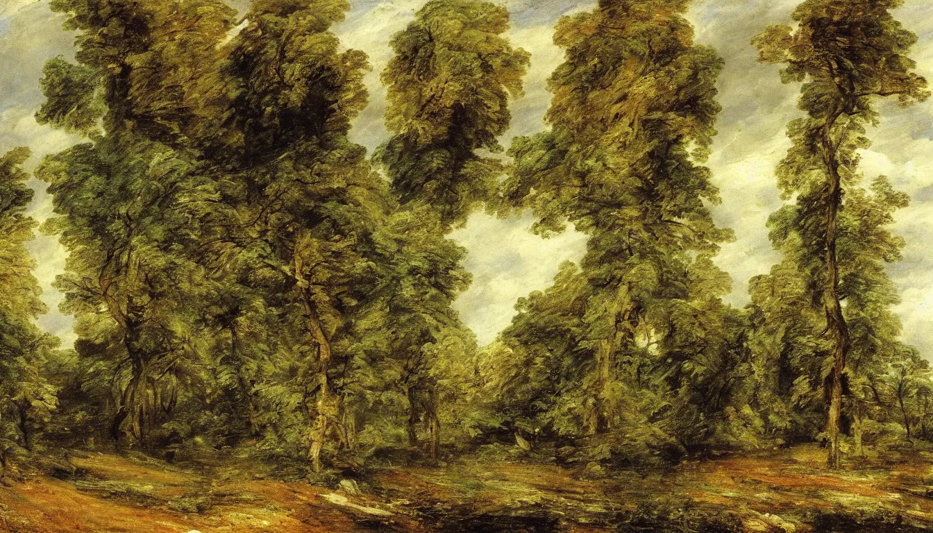 Image similar to a clearing in a forest painted by John Constable