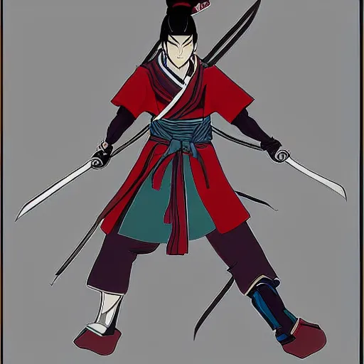 Prompt: it's an anime style of samurai from some japanese anime, i think. the style is very bold - strongly - defined solid colors, rather than shades of shading.