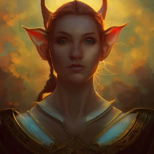 Image similar to Fantasy regal high elf portrait, atmospheric lighting, painted, intricate, volumetric lighting, beautiful, rich deep colors masterpiece, golden hour, sharp focus, ultra detailed, by Leesha Hannigan, Ross Tran, Thierry Doizon, Kai Carpenter, Ignacio Fernández Ríos