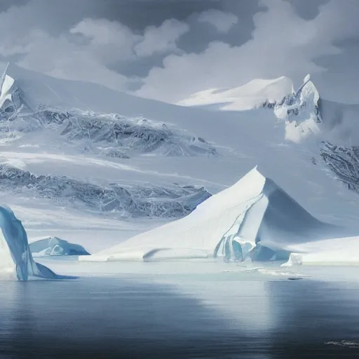 Prompt: a dreamlike antarctic landscape, matte painting