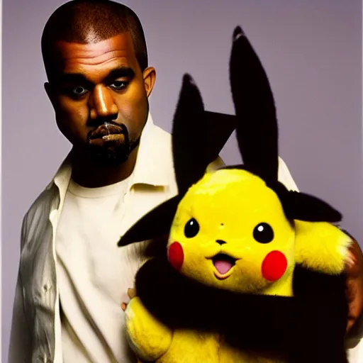 Prompt: Kanye West holding pikachu for a 1990s sitcom tv show, Studio Photograph, portrait