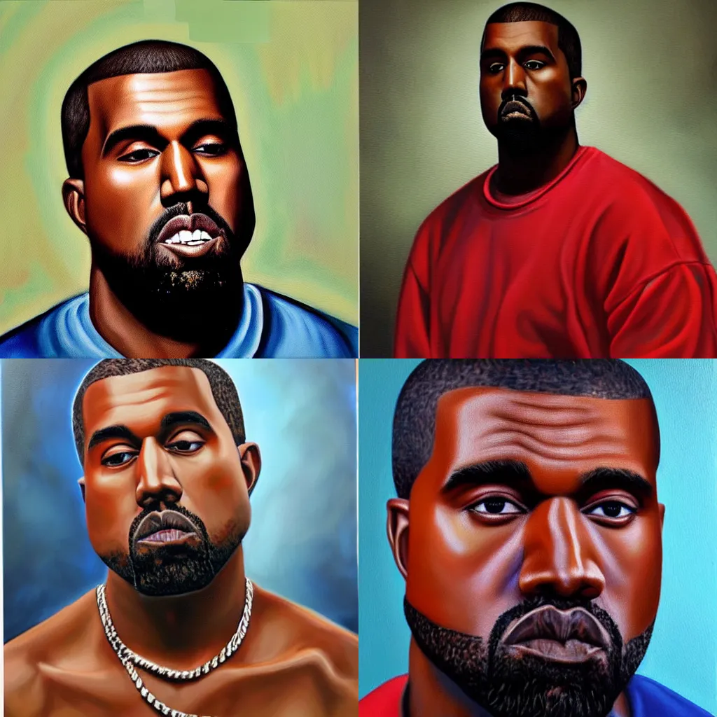 Prompt: realistic oil painting of kanye west