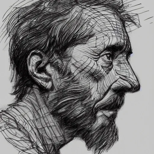 Image similar to a realistic yet scraggly portrait sketch of the side profile of a stern and sophisticated tom fulp, trending on artstation, intricate details, in the style of frank auerbach, in the style of sergio aragones, in the style of martin ansin, in the style of david aja, in the style of mattias adolfsson