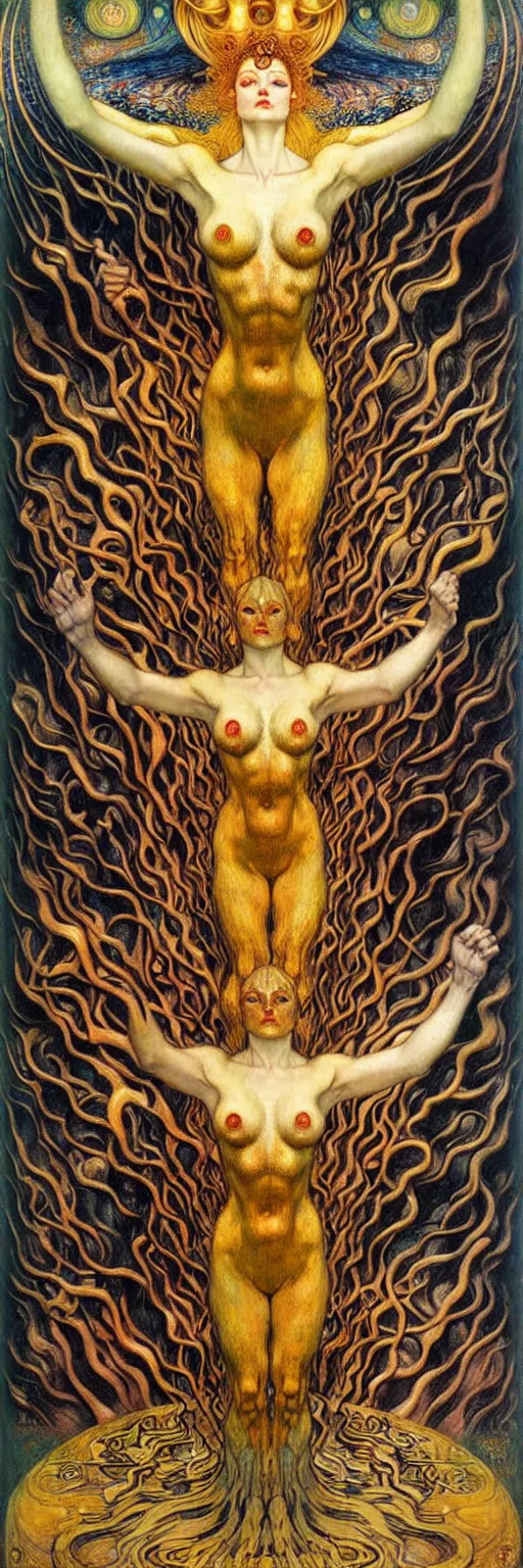 Image similar to Divine Chaos Engine by Karol Bak, Jean Delville, William Blake, Gustav Klimt, and Vincent Van Gogh, symbolist, visionary