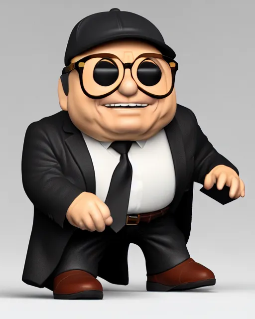 Image similar to full body 3 d render of danny devito as a funko pop, studio lighting, white background, blender, trending on artstation, 8 k, highly detailed