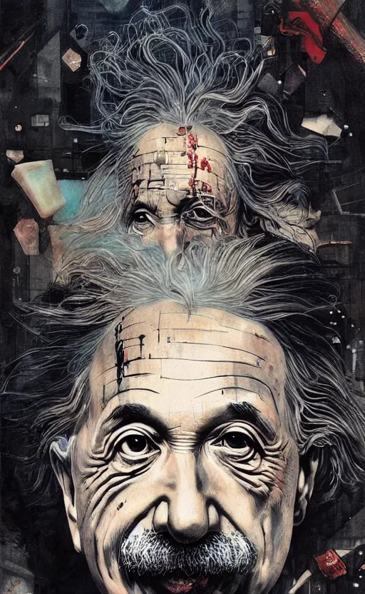 Prompt: einstein, eun emerging from renaissance italy into a cyberpunk mutiversal realm by conrad roset, nicola samuri, dino valls, m. w. kaluta, jakub rebelka, rule of thirds, seductive look, beautiful