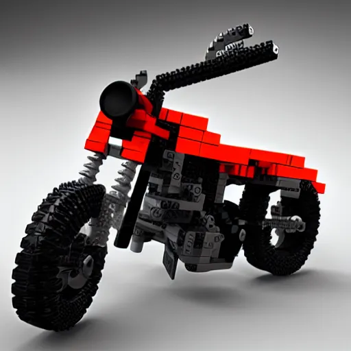 Prompt: motorcycle lego set, global illumination, photorealistic