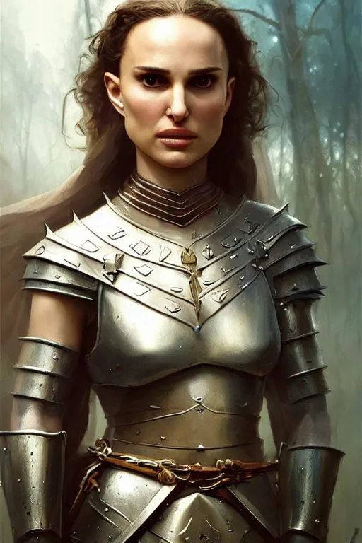 Image similar to natalie portman, legendary warrior, heroic, lord of the rings, tattoos, decorative ornaments, battle armor, by carl spitzweg, ismail inceoglu, vdragan bibin, hans thoma, greg rutkowski, alexandros pyromallis, perfect face, fine details, realistic shading photorealism