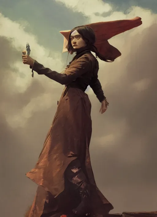 Image similar to hyper realistic photo of victorian wizard girl, full body, rule of thirds, conceptart, saturated colors, cinematic, greg rutkowski, brom, james gurney, mignola, craig mullins, artstation, cgsociety