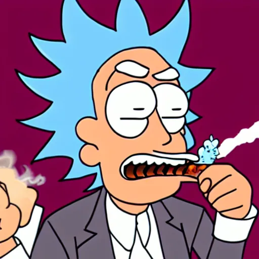 Prompt: rick sanchez ( rick and morty } smoking a plumbus