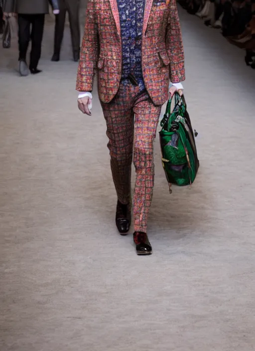 Image similar to hyperrealistic and heavy detailed gucci runway show of albert einstein, leica sl 2 5 0 mm, vivid color, high quality, high textured, real life