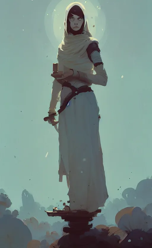 Prompt: female slavic healer by atey ghailan, by greg rutkowski, by simon stalenhag, by greg tocchini, by james gilleard, by joe fenton, by kaethe butcher dynamic lighting, gradient light blue, brown, blonde cream and white color scheme, grunge aesthetic