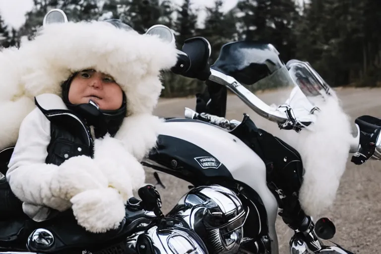 Prompt: marshmallow riding a motorcycle