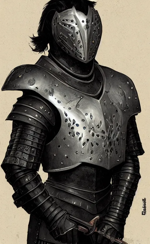 Prompt: black knight alain delon, traditional corsican, intricate, highly detailed, artstation, illustration, jurgens, rutkowski, bouguereau, 16th century plate armor