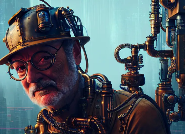 Image similar to an intricately detailed ultra - realistic unreal engine 5 rendering of a portrait of steampunk cyberpunk neon - bordered cyborg bill murray, concept art, intricate details, eerie, highly detailed, photorealistic, octane render, 8 k uhd art by kilian eng