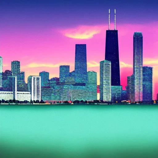 Prompt: Vaporwave Chicago Skyline