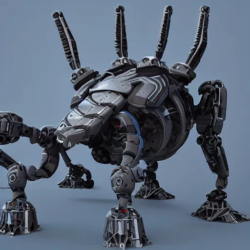 Image similar to hard surface, robotic platform, based on realistic low poly convex shape, 6 claws, symmetric, unreal engine