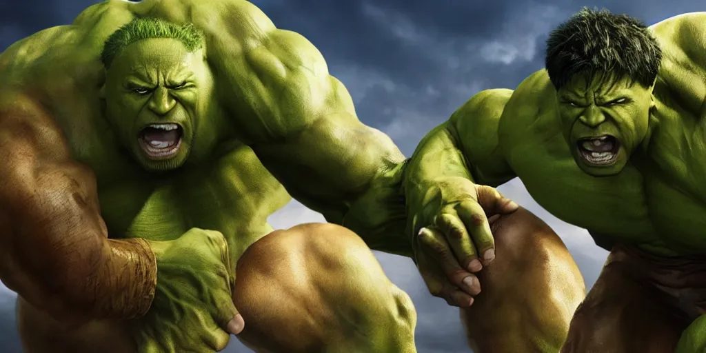 Image similar to dwayne johnson as incredible hulk, highly detailed, environmental light, cinematic by francis tneh