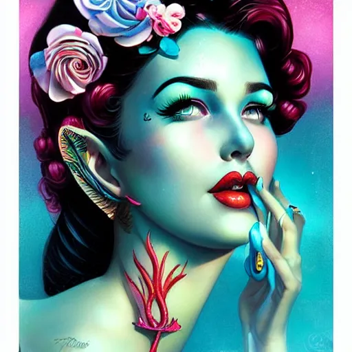 Prompt: pin up mermaid portrait, Pixar style, by Tristan Eaton Stanley Artgerm and Tom Bagshaw.