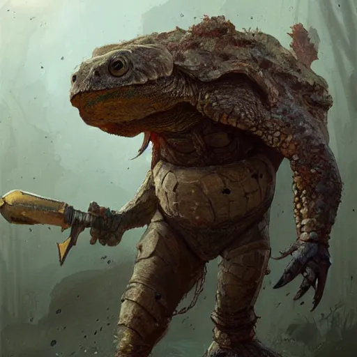 Image similar to anthropomorphic snapping turtle with warhammer, greg rutkowski