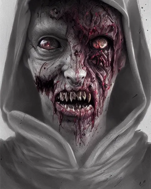 Image similar to hyper realistic photo portrait zombie with hoodie cinematic, greg rutkowski, james gurney, mignola, craig mullins, brom