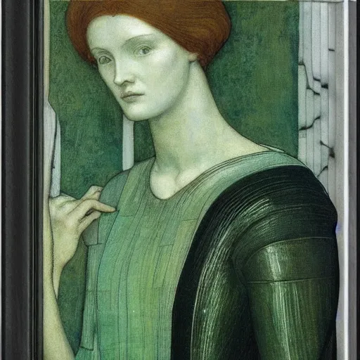 Image similar to a portrait of a female android by edward burne - jones