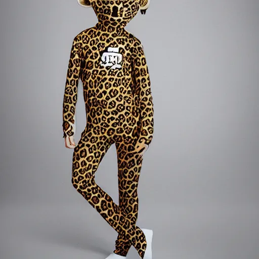 Image similar to cute teenage anthropomorphic leopard wearing a form - fitting space suit