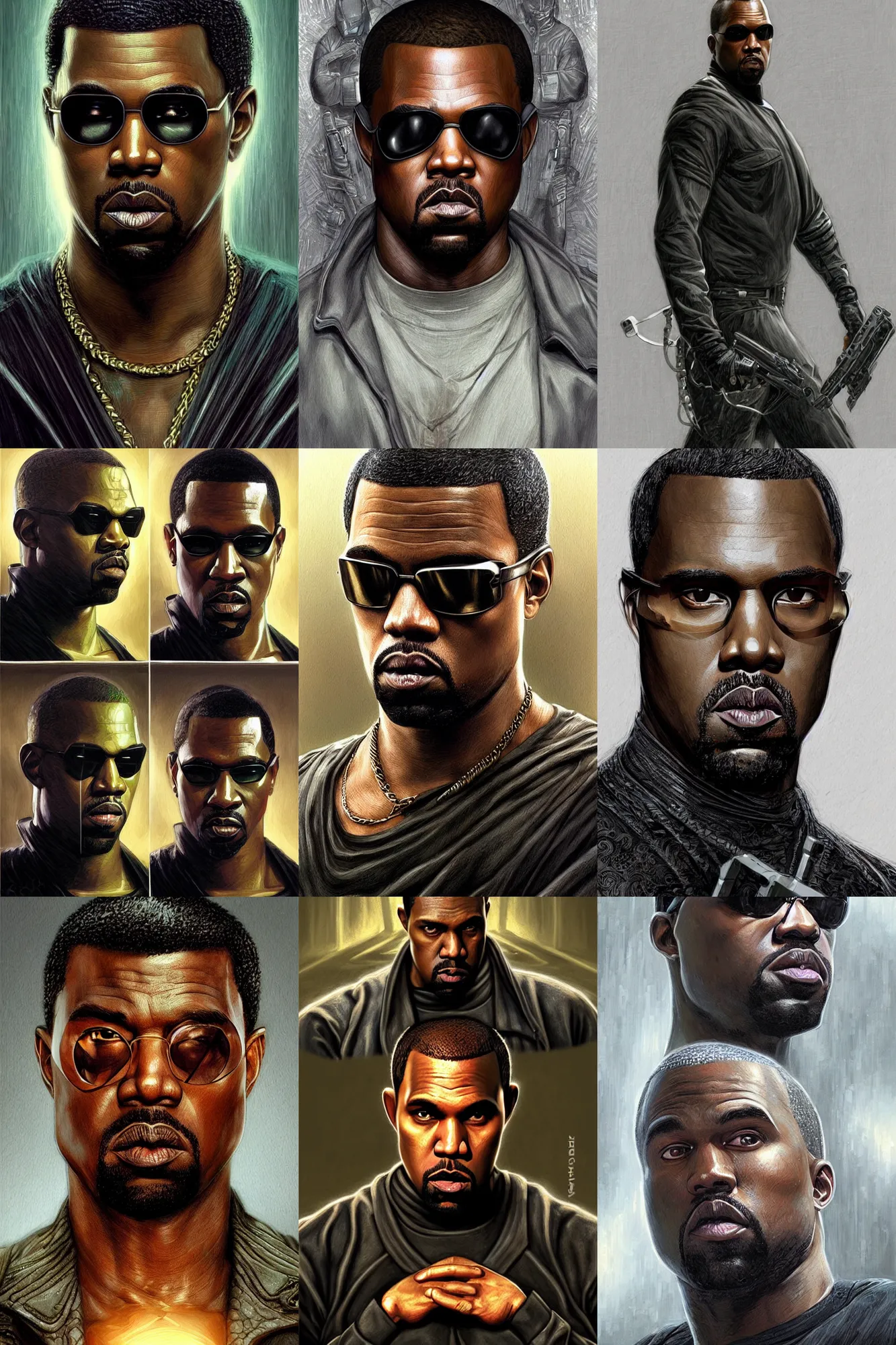 Prompt: Kayne West as Neo in The Matrix as a ruggedly handsome hero, intricate, elegant, highly detailed, centered, digital painting, artstation, concept art, smooth, sharp focus, illustration, art by artgerm and donato giancola and Joseph Christian Leyendecker