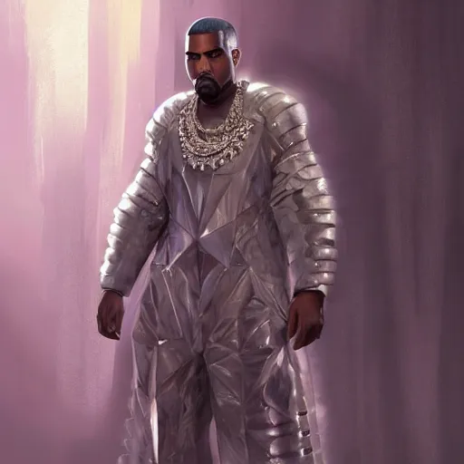 Image similar to Kanye West dressed in diamond armor, by Stanley Artgerm Lau, WLOP, Rossdraws, James Jean, Andrei Riabovitchev, Marc Simonetti, Yoshitaka Amano, ArtStation, CGSociety,