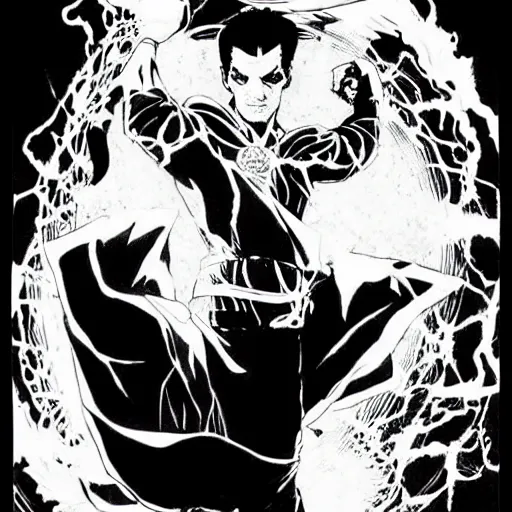 Image similar to pen and ink!!!! attractive 22 year old Dr. Strange Gantz monochrome!!!! Frank Zappa highly detailed manga Vagabond!!!! telepathic floating magic swordsman!!!! glides through a beautiful!!!!!!! battlefield magic the gathering dramatic esoteric!!!!!! pen and ink!!!!! illustrated in high detail!!!!!!!! graphic novel!!!!!!!!! by Hiroya Oku!!!!!!!!! and Frank Miller!!!!!!!!! MTG!!! award winning!!!! full closeup portrait!!!!! action manga panel