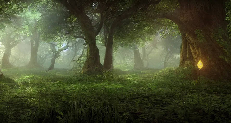 Image similar to Enchanted and magic forest, with Vray