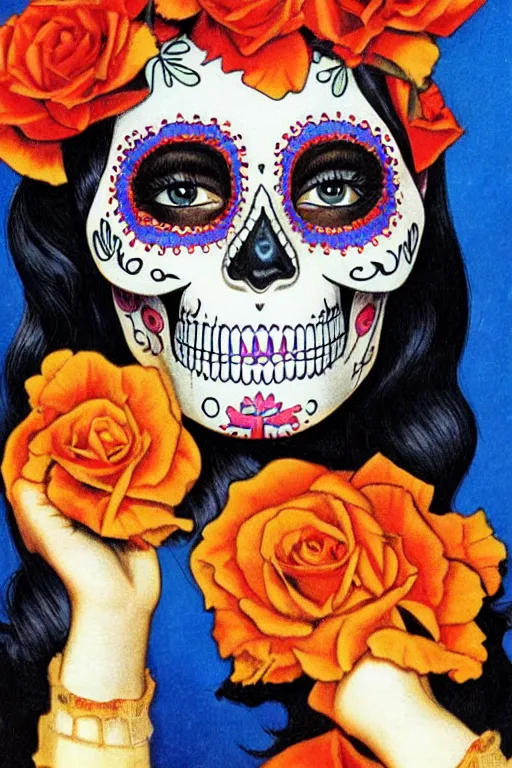 Image similar to Illustration of a sugar skull day of the dead girl, art by john philip falter