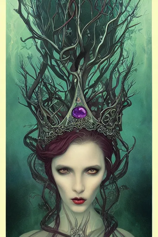 Image similar to jeweled Crown, other worldly, fairy eldritch court, art nouveau, by Anato Finnstark, Tom Bagshaw, Brom