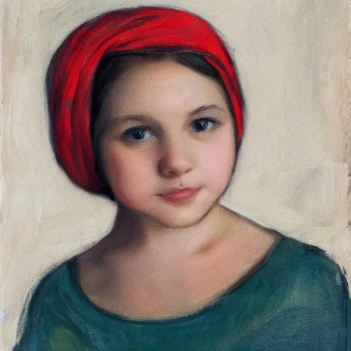 Prompt: a portrait of a young beautiful girl, wearing a head scarf