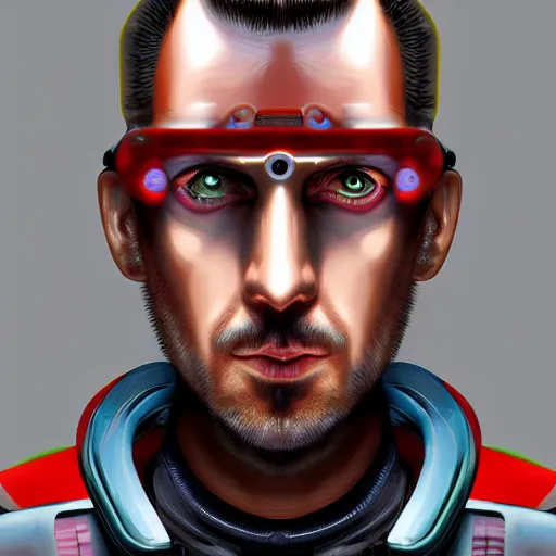 Prompt: cyberpunk thirtysomething prophet, very detailed, realistic, symmetrical face, art by digital painting,